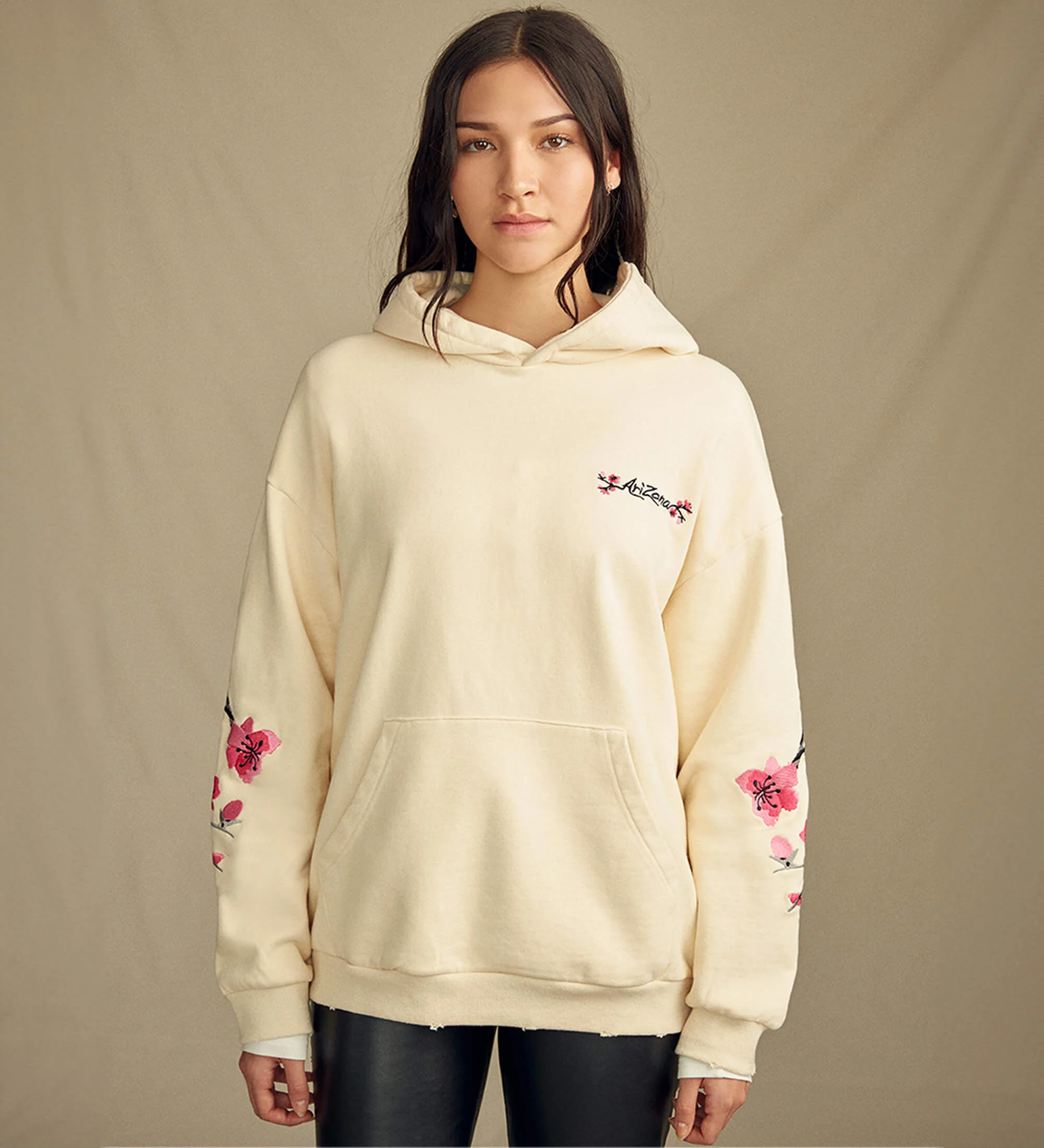 Heritage Ivory Cherry Blossom-Embroidered Cotton Hoodie - Image 3