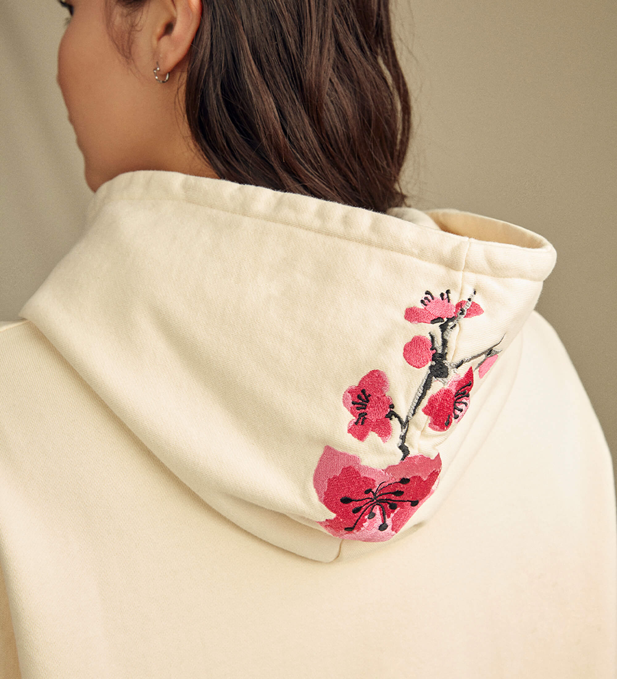 Heritage Ivory Cherry Blossom-Embroidered Cotton Hoodie - Image 6
